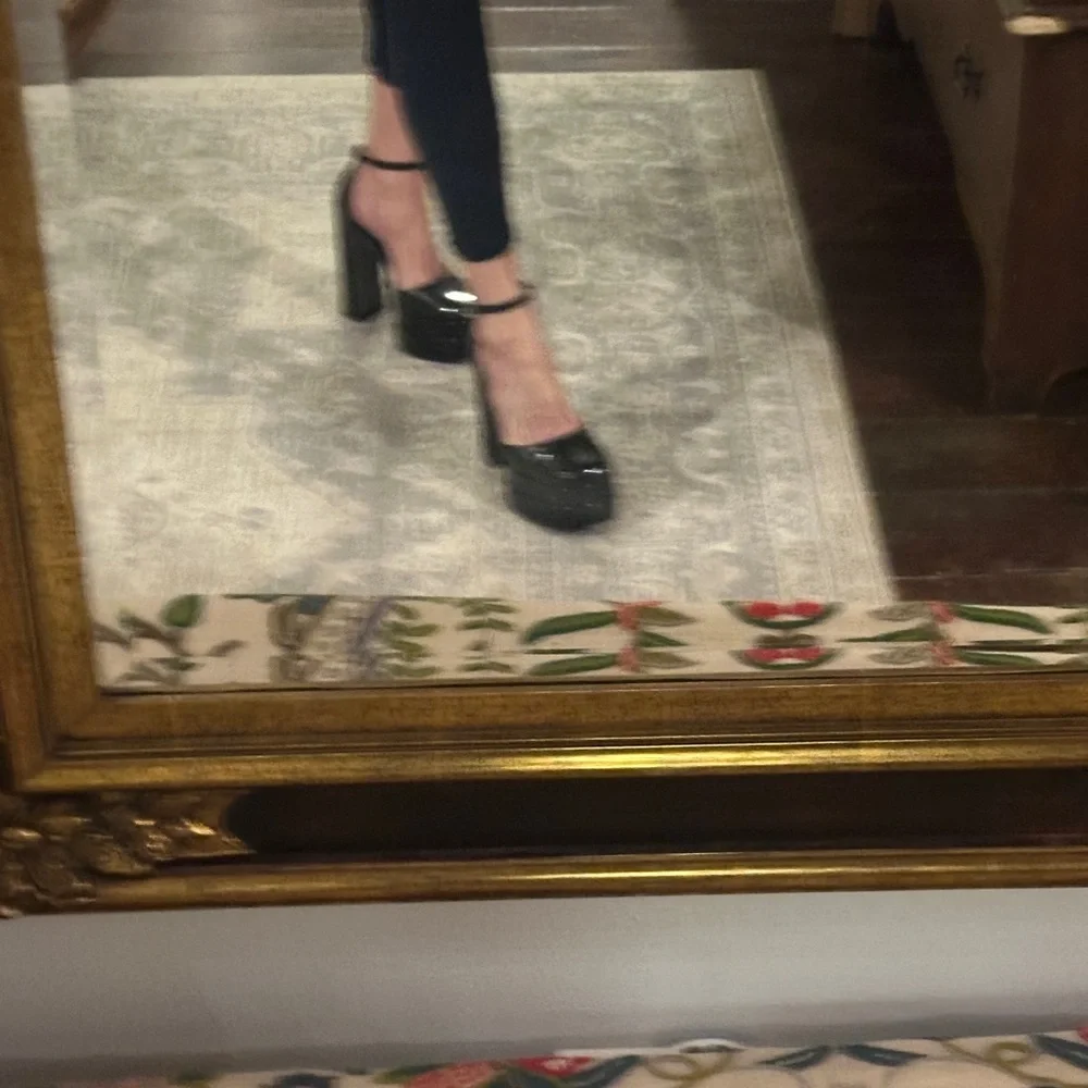 6” Double Platform Black Patten Leather Aldo Babydoll Y2k Mary Jane Heels